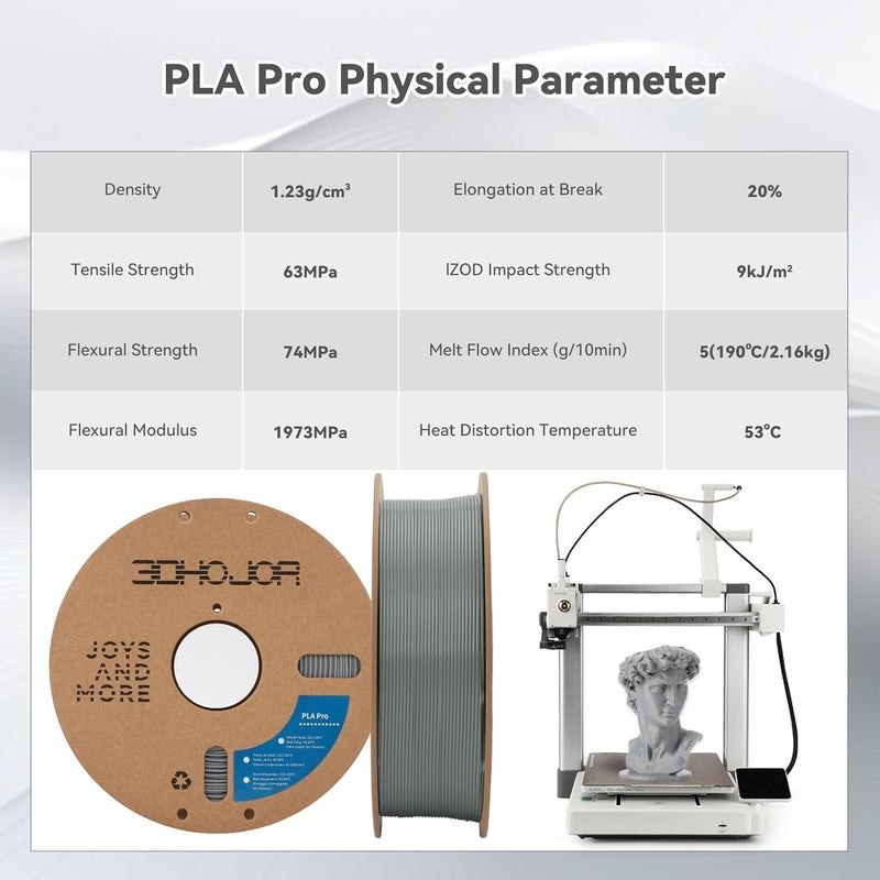 3DHoJor PLA Pro (PLA+) Filament 1.75mm, 3D Printer Filament, Cardboard Spool, Dimensional Accuracy +/- 0.03 mm - Silver, 1kg - Image 5